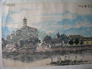 溫州市江心寺全景圖 國畫橫幅